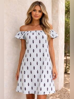 J. Crew Factory Ikat Print Shift Dress | Blue Cotton Mini | Summer Casual